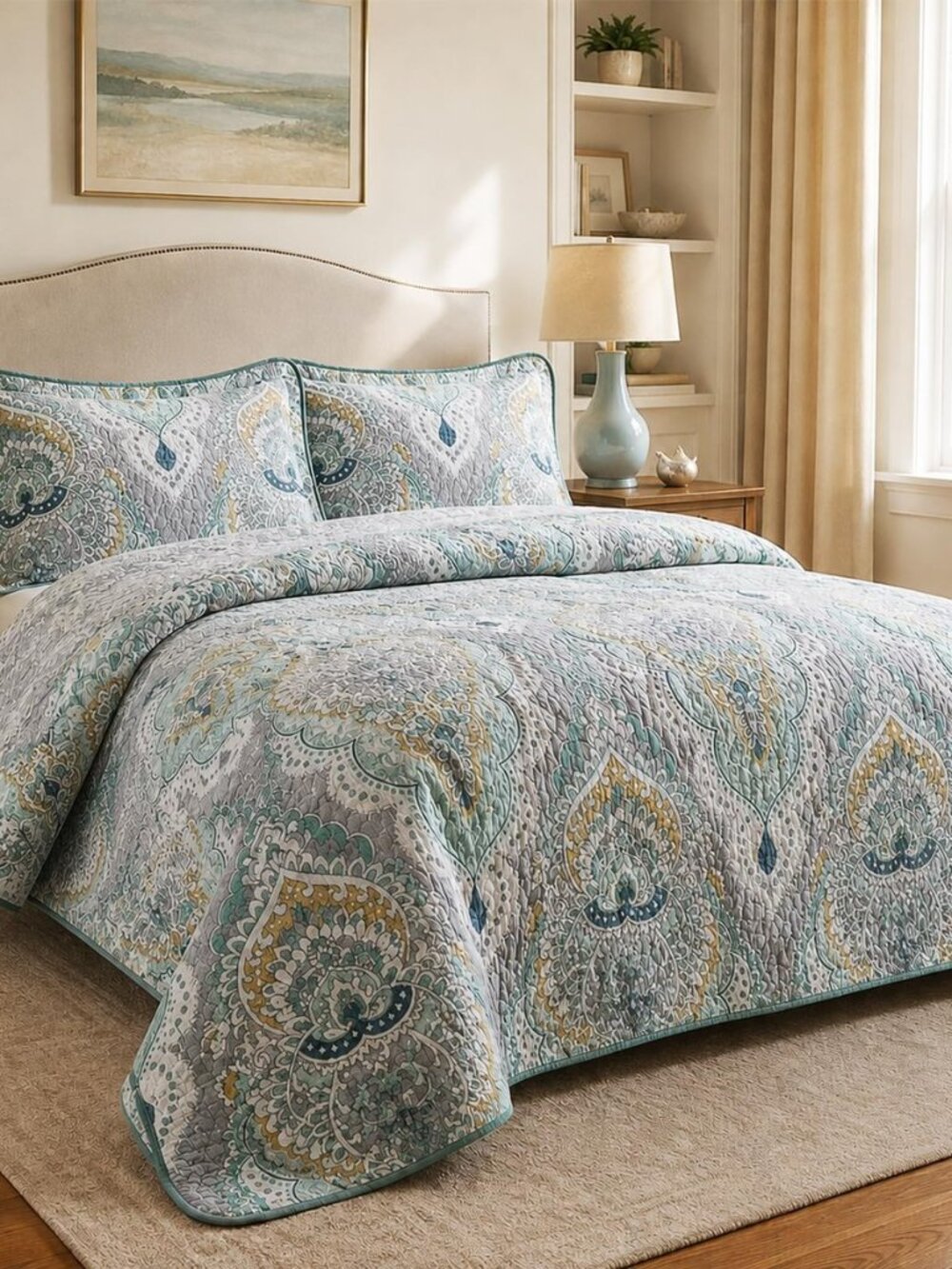 Cotton Quilt Set King Size, Lightweight Quilted Bedding Set